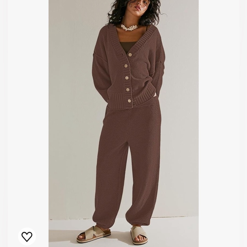 WAFFLE KNIT BROWN SET